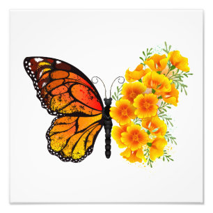 Impression Photo Flower Butterfly with Yellow California Poppy