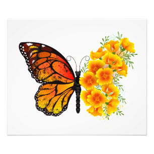 Impression Photo Flower Butterfly with Yellow California Poppy