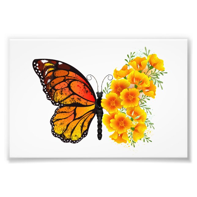 Impression Photo Flower Butterfly with Yellow California Poppy (Devant)