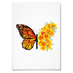 Impression Photo Flower Butterfly with Yellow California Poppy