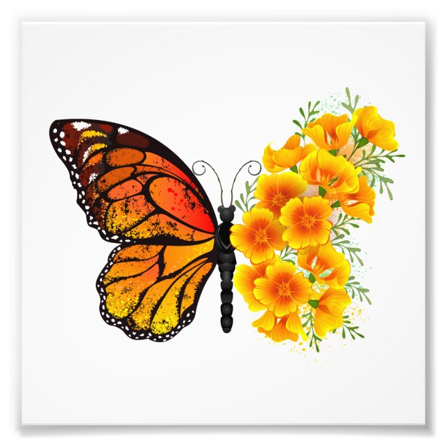 Impression Photo Flower Butterfly with Yellow California Poppy (Devant)