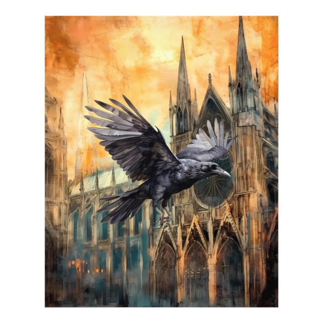 Impression Photo Flying Raven et la cathédrale gothique médiévale (Devant)