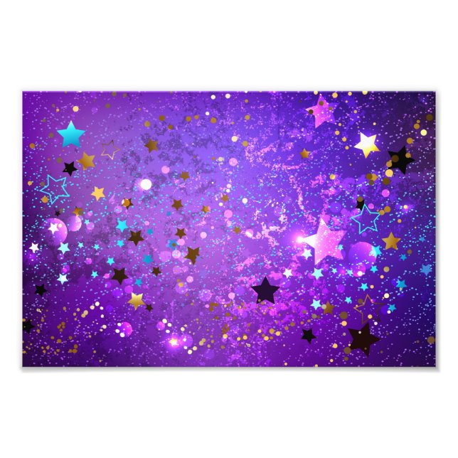 Impression Photo Fond en feuille de pourpre avec des étoiles (Devant)
