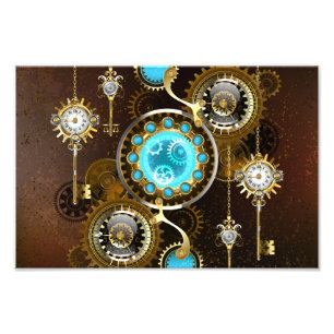 Impression Photo Fond rouillé Steampunk avec verres turquoise