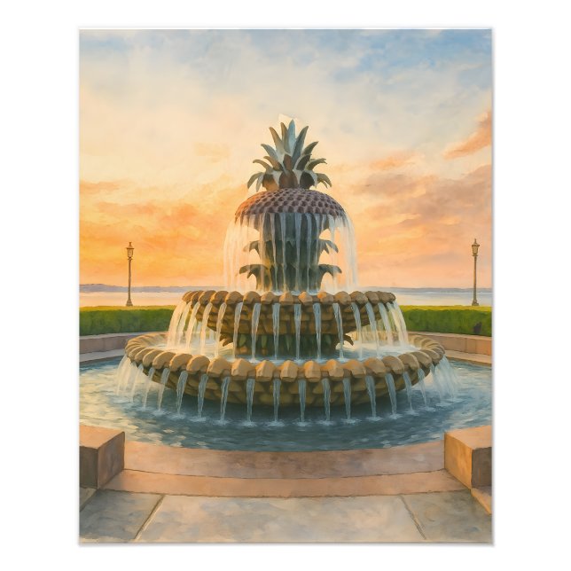 Impression Photo Fontaine d'ananas de Charleston Coucher du soleil (Devant)