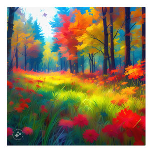 Impression Photo Forêt avec des arbres et des fleurs colorés