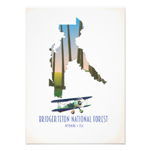 Impression Photo Forêt nationale de Bridger-teton, carte du wyoming