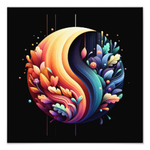 Impression Photo Forme 3D Abstraite Yin Yang Fleurs vives Couleurs