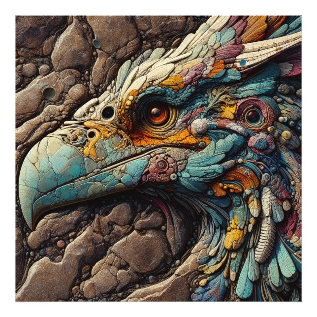 Impression Photo Fossile d'un oiseau éteint dans les roches - Art I (Devant)