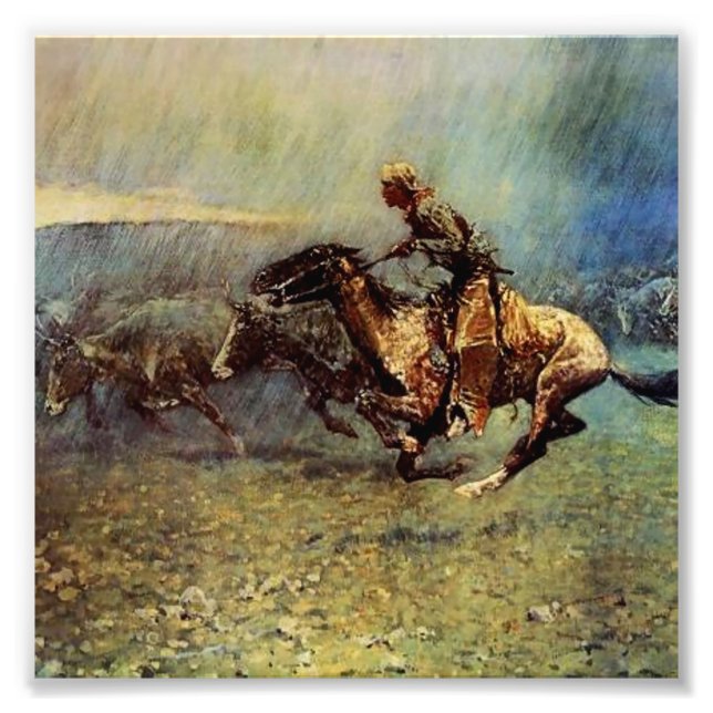 Impression Photo Frederick Remington Art Occidental "Le Stampede" (Devant)