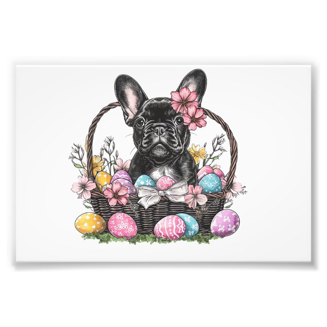 Impression Photo Frenchie Chien de Pâques Frenchie Chien Œufs Dessi (Devant)