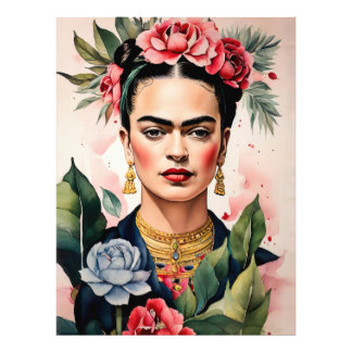 Impression Photo Frida Kahlo Portrait with Flowers