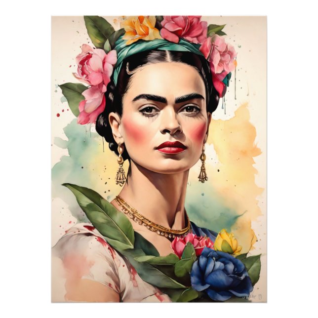 Impression Photo Frida Kahlo Portrait with Flowers (Devant)