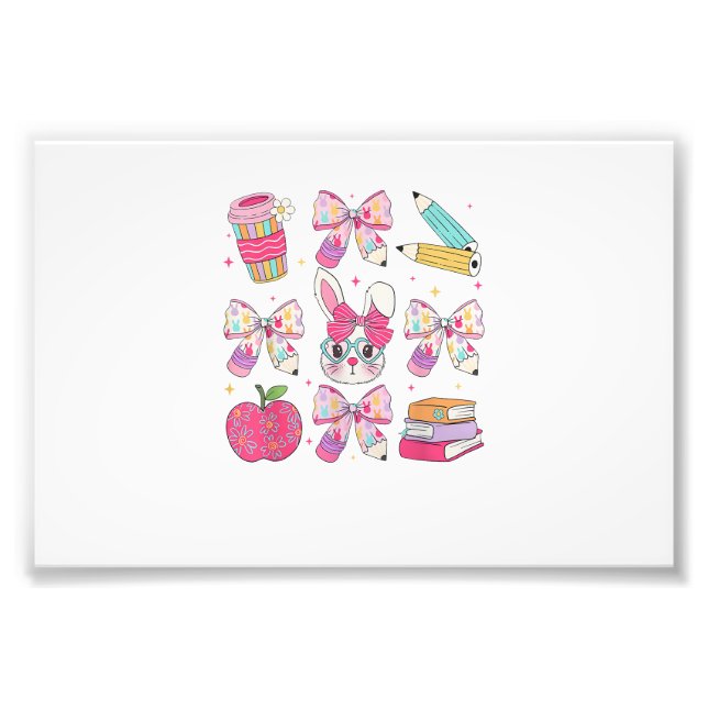 Impression Photo Funny Bunny Coquette Bow Rabbit Teacher Easter Ret (Devant)