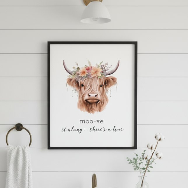 Impression Photo Funny Floral Highland Vache mignonne Maison Décor  (floral highland cow bathroom wall art funny custom quote sayings)