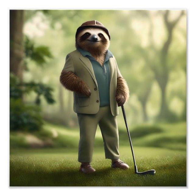 Impression Photo Funny Sloth Golf Player, (Devant)