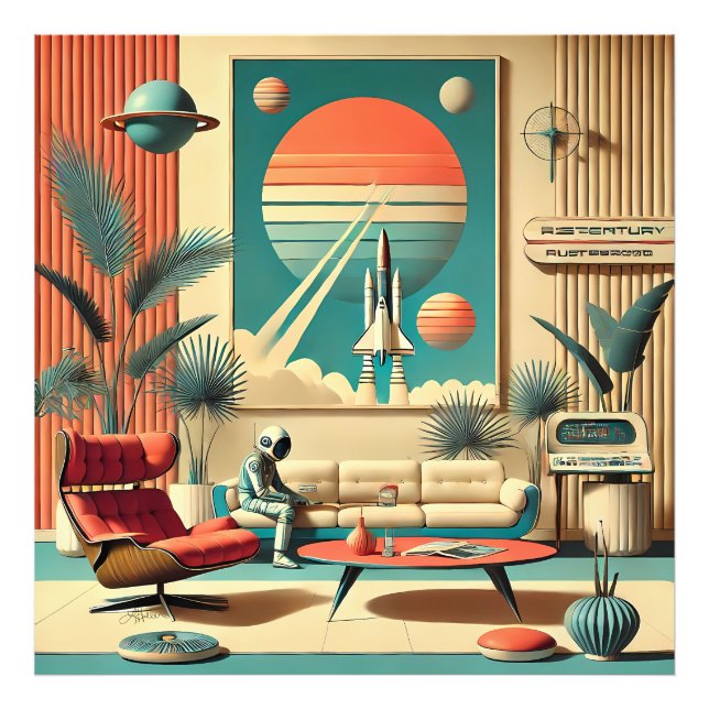 Impression Photo Futuriste atomique Floride Espace Age Chambre Fami (Devant)