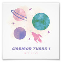 Galaxy Space Watercolor Planet Girl 1er anniversai
