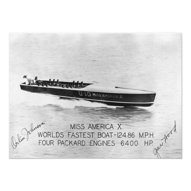 Impression Photo Gar Wood Racing Miss America X "Autographed" (Devant)