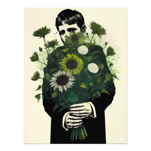 Impression Photo Garçon tenant un bouquet floral vert foncé