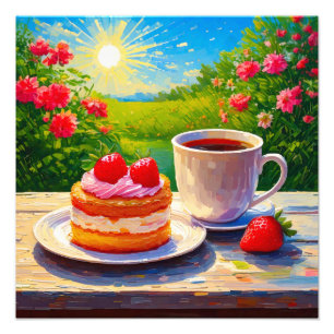 Impression Photo Gâteau fraise et café délicieux