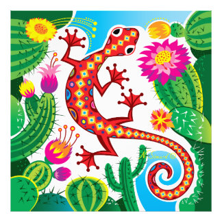 Impression Photo Gecko du Sud-Ouest avec Fleurs de Cactus