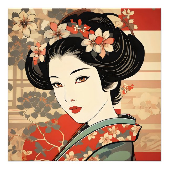 Impression Photo Geisha Traditionnel Ukiyo-e (Devant)