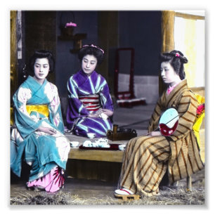 Impression Photo Geisha vieux Japon vintage de trois Japonais