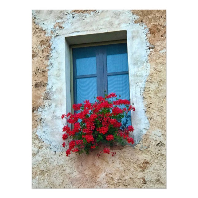 Impression Photo Geraniums dans la fenêtre en Toscane (Devant)