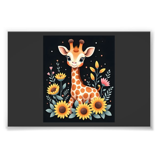 Impression Photo Girafe Charmante Entourée De Fleurs Manches Longue (Devant)