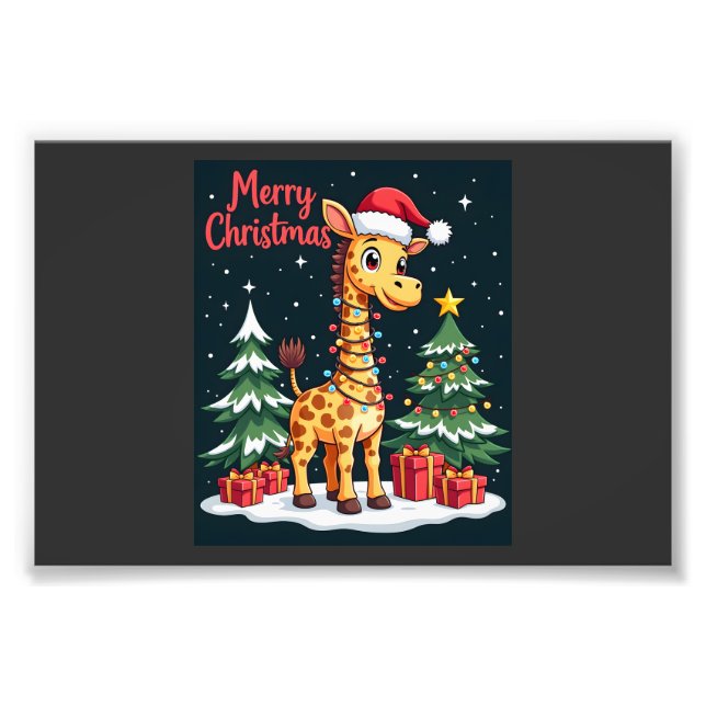 Impression Photo Girafe Joyeux Noël Éclairage de l'Arbre de Noël Pè (Devant)