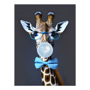 Impression Photo Girafe portant des lunettes, arc cravate soufflant
