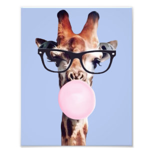 Impression Photo Girafe portant des lunettes soufflant du bubble gu