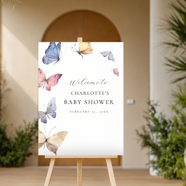Impression Photo Girl Butterfly Baby Shower Welcome Sign (Girl Butterfly Baby Shower Welcome Sign)