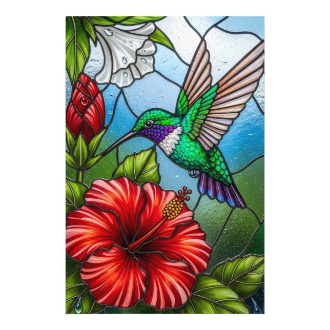 Impression Photo Glass Patchwork Hummingbird Garden Floral Mosaic (Devant)