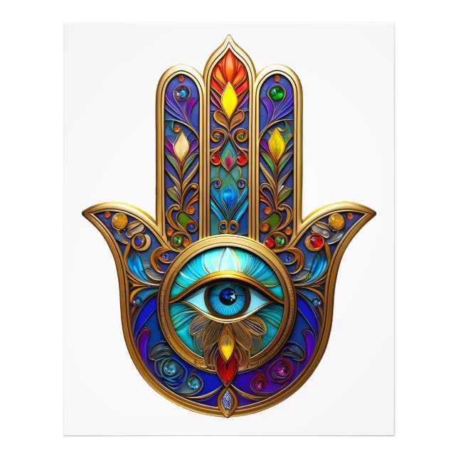 Impression Photo Gold Colorful Hamsa Turquoise Sapphire Third Eye  (Devant)