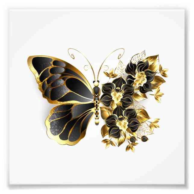 Impression Photo Gold flower Butterfly with Black Orchid (Devant)