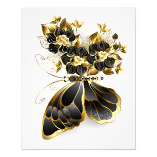 Impression Photo Gold flower Butterfly with Black Orchid