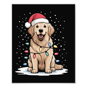 Impression Photo Golden Retriever Père Noël Arbre de Noël Lumières