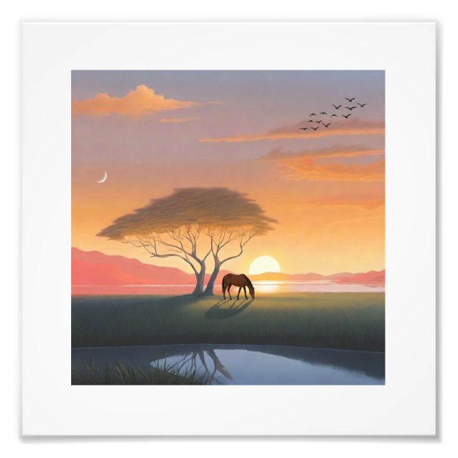 Impression Photo Golden Sunset Savanna Horse Peace Home (Devant)