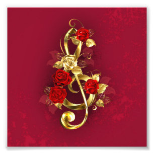 Impression Photo Golden Treble Clef avec fleurs Roses