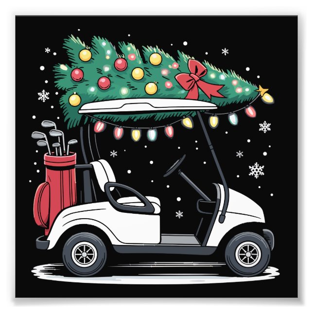 Impression Photo Golf Cart Christmas Tree Lights Xmas Sport Golfer  (Devant)