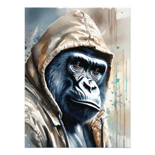 Impression Photo Gorilla Splatter Art Aquarelle Portrait Pose