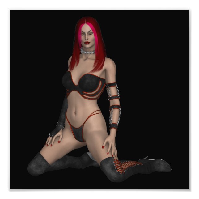 Impression Photo Goth Punk Vampire femme en cuir noir (Devant)