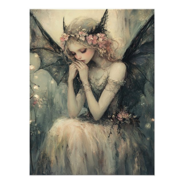 Impression Photo Gothic Fantasy Fairy with Floral Crown Wall Art (Devant)