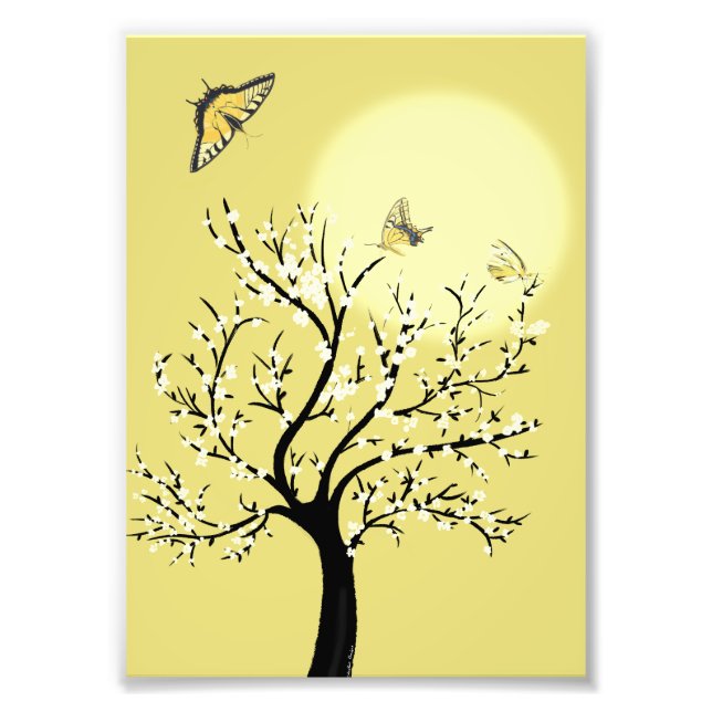 Impression Photo Graceful dreamy sunlit tree with butterflies  (Devant)