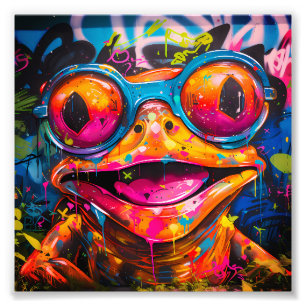 Impression Photo Graffiti grenouille multicolore avec lunettes