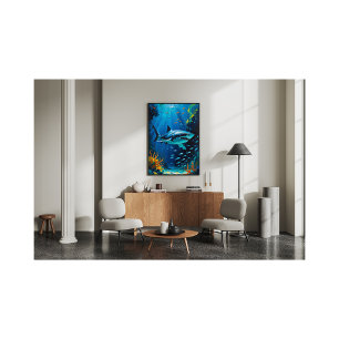 Impression Photo Grand requin blanc peinture océanique Vibrant