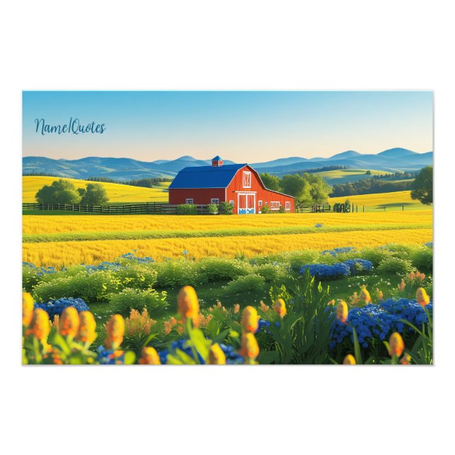 Impression Photo Grange rouge et collines ondoyantes (Devant)