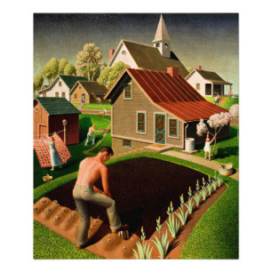 Impression Photo Grant Wood - Printemps en ville, peinture d'art